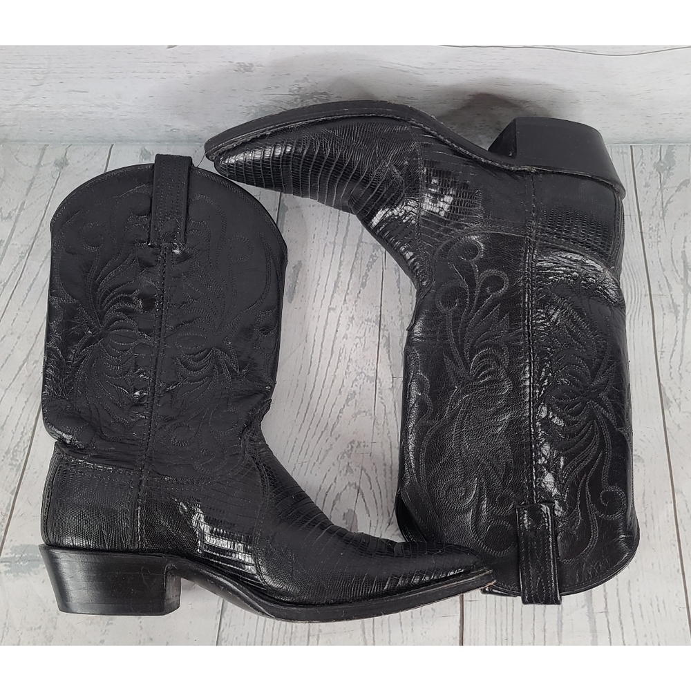 Dan Post 7.5 Medium Cowboy Boots Black Lizard Leather Great Western Boot Co - Picture 4 of 8